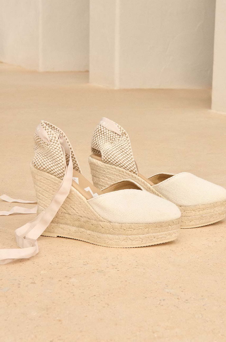 Manebi espadryle La Havana Heart-Shaped Wedge Espadrilles kolor biały na koturnie O 7.0 WH