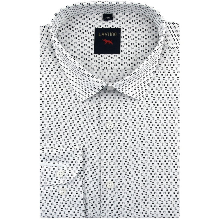 Duża Koszula Męska Elegancka Wizytowa do garnituru biała we wzorki z kieszonkami z klapą z długim rękawem Duże rozmiary Laviino E775
