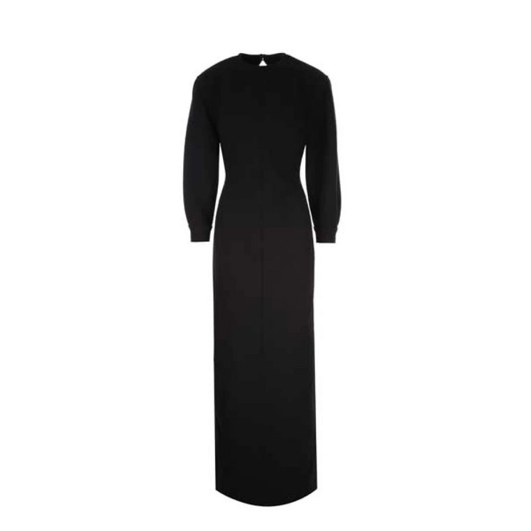 Czarna Długa Sukienka z Wełny z Otwartym Tyłem i Wysokim Rozcięciem Saint Laurent