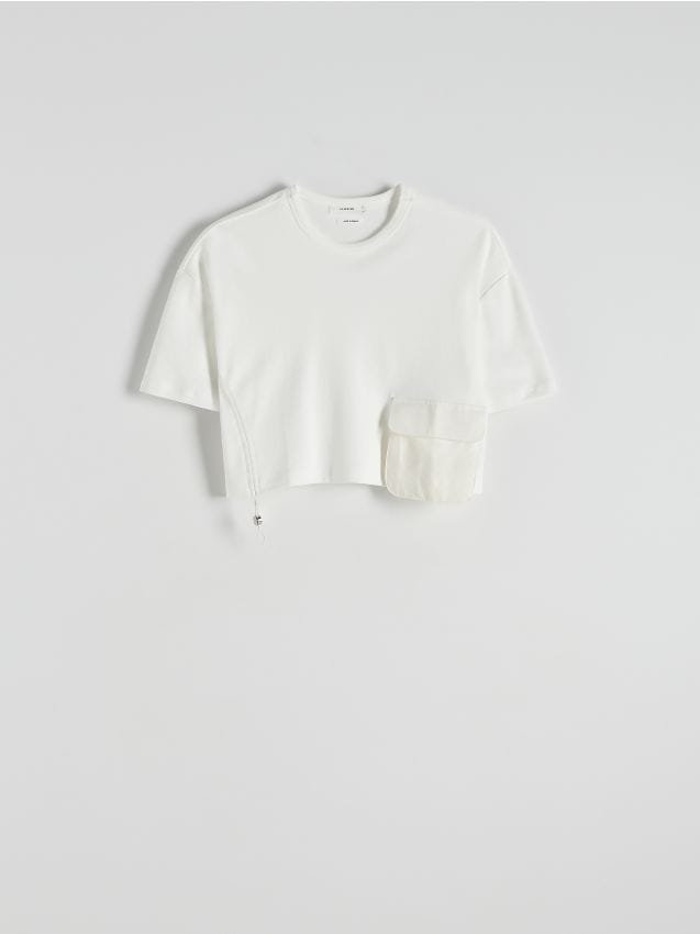 Reserved - T-shirt z kieszenią - złamana biel