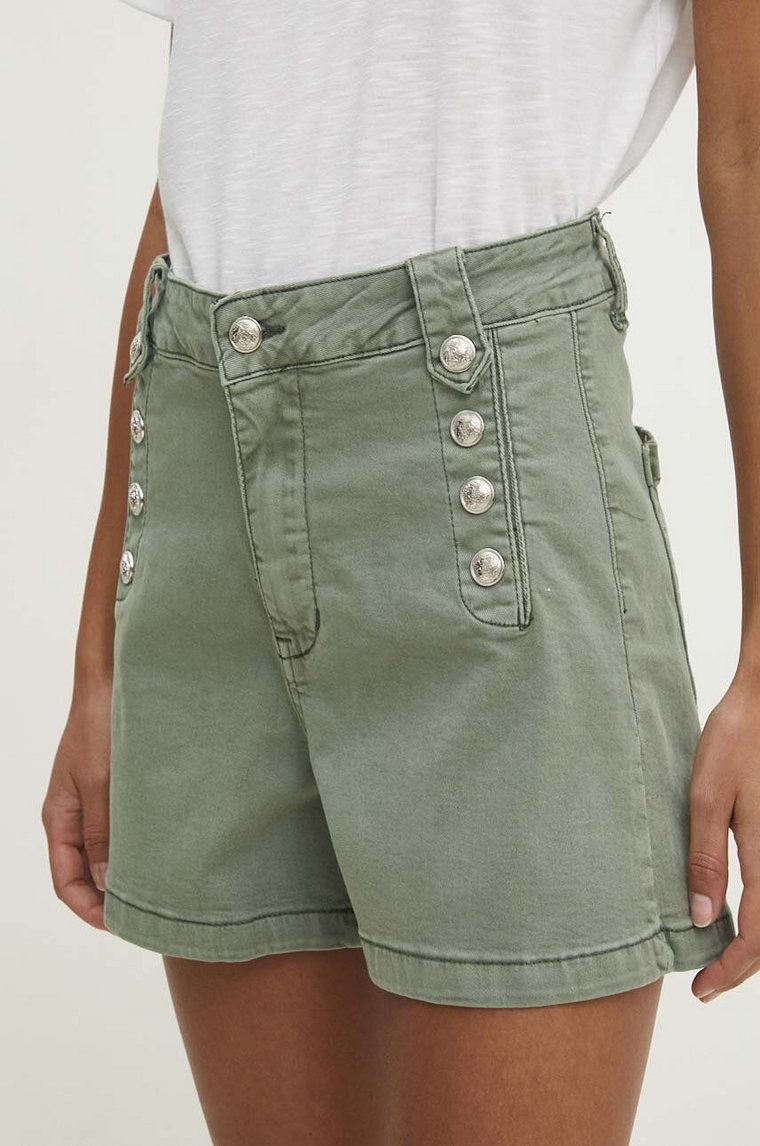 Answear Lab szorty jeansowe damskie kolor zielony gładkie high waist