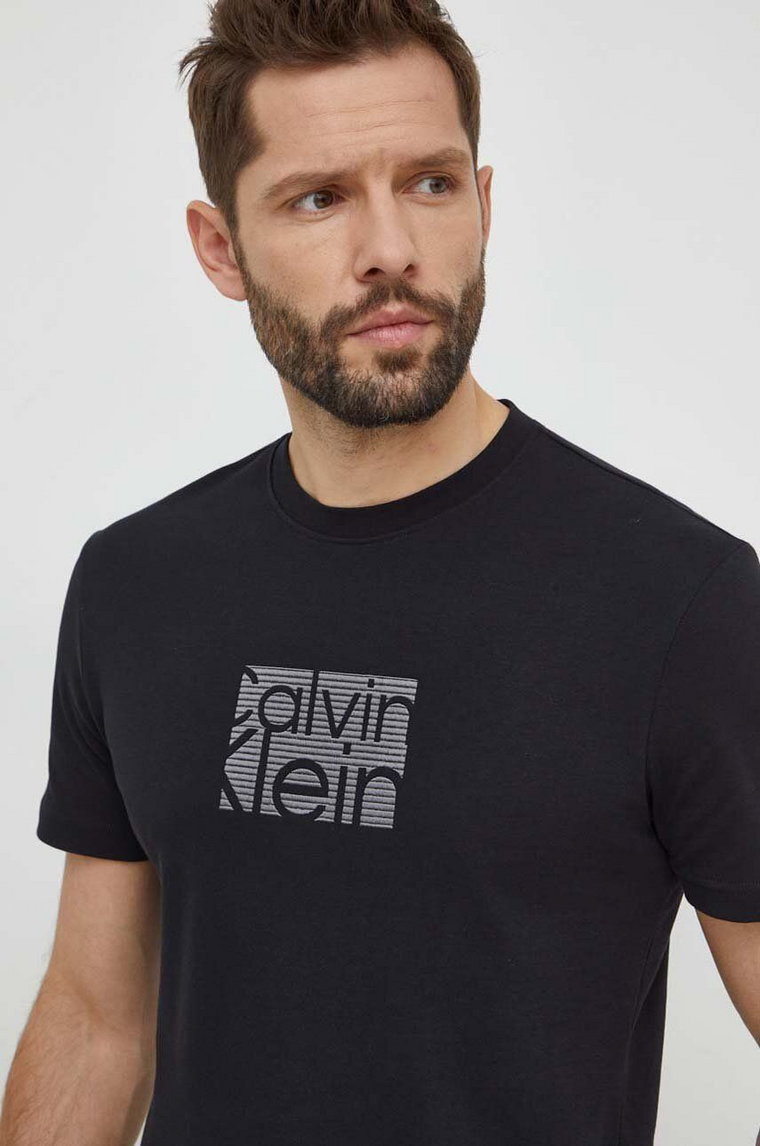 Calvin Klein t-shirt bawełniany męski kolor czarny z aplikacją