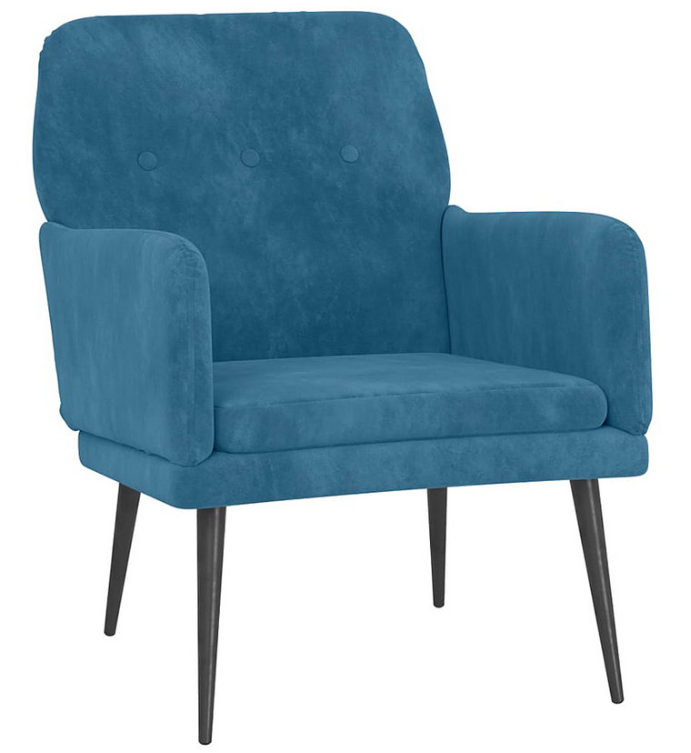 Niebieski fotel wypoczynkowy tapicerowany welurem - Efestos