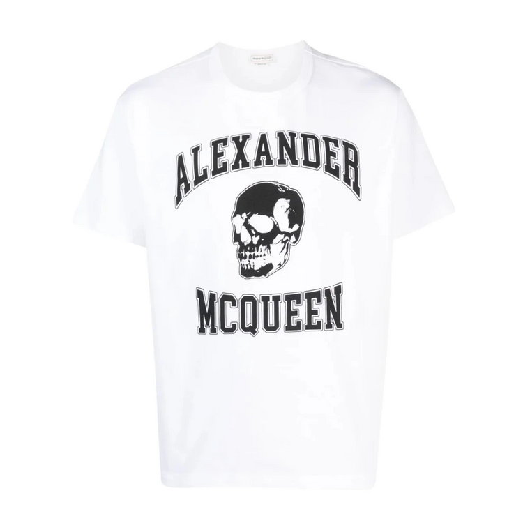 Koszulka z logo Skull Varsity - Biała Alexander McQueen