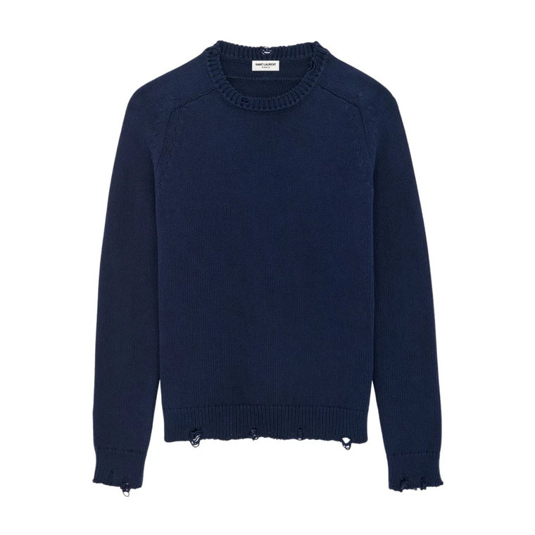 Niebieski Sweter z Okrągłym Dekoltem dla Mężczyzn Saint Laurent