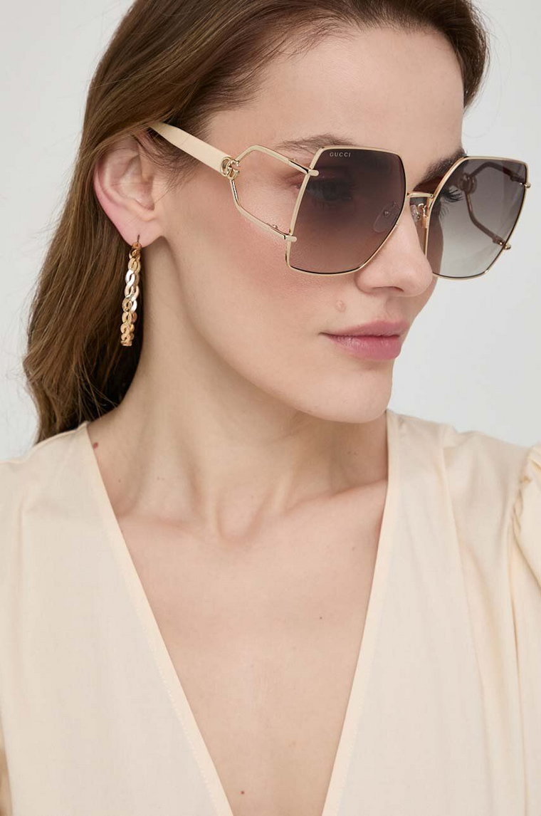 Gucci okulary przeciwsłoneczne damskie kolor beżowy GG1564SA