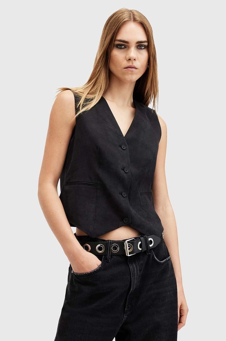 AllSaints kamizelka AVERIE TEN WAISTCOAT damska kolor czarny jednorzędowa W028QC