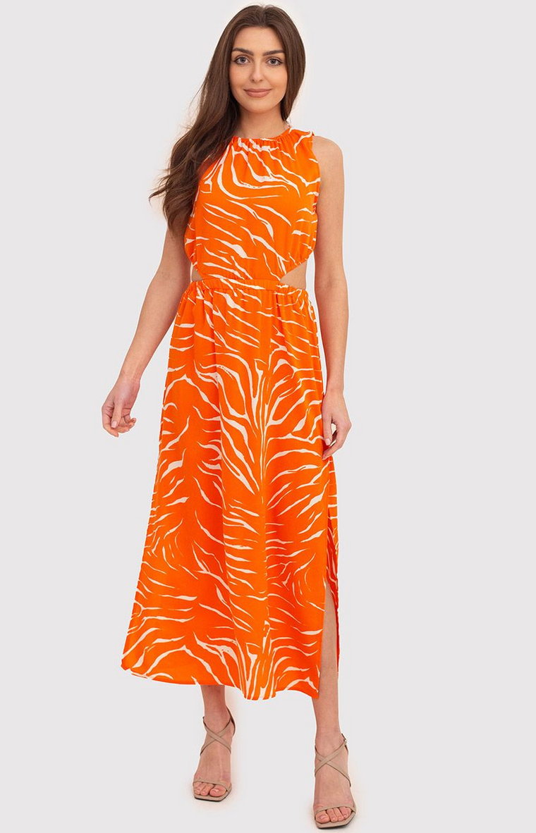 Sukienka midi z wycięciami w talii DA1723, Kolor pomarańczowy, Rozmiar L, AX Paris