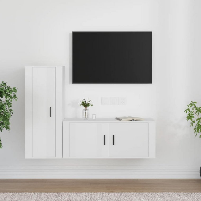 vidaXL Zestaw 2 szafek TV, biały, połysk, materiał drewnopochodny