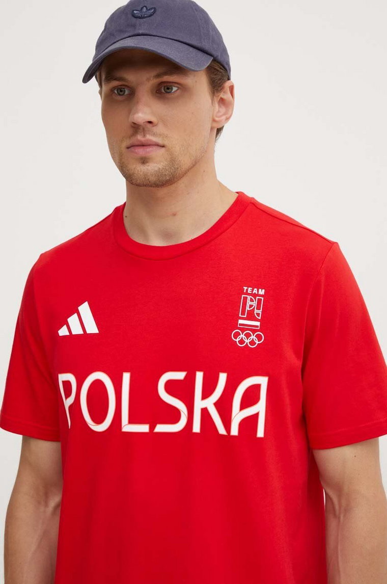 adidas Performance t-shirt Poland męski kolor czerwony z nadrukiem JF6678