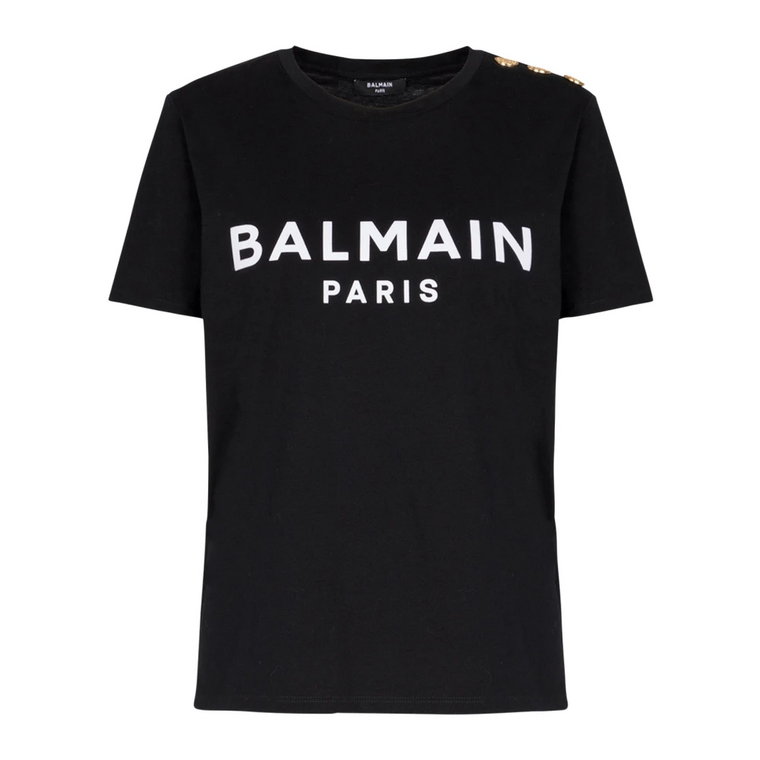 Eko-odpowiedzialna koszulka z bawełny z nadrukiem logo Balmain