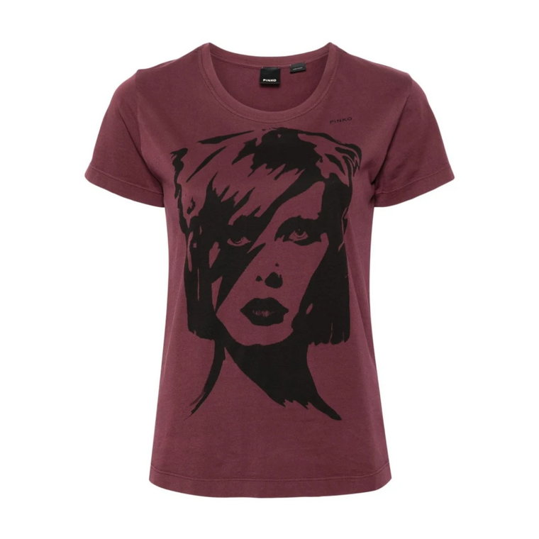 Bordowy Jersey Bowie Print T-shirt Pinko