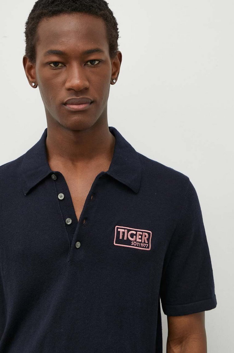 Tiger Of Sweden polo wełniane Erros kolor granatowy gładki T72057008