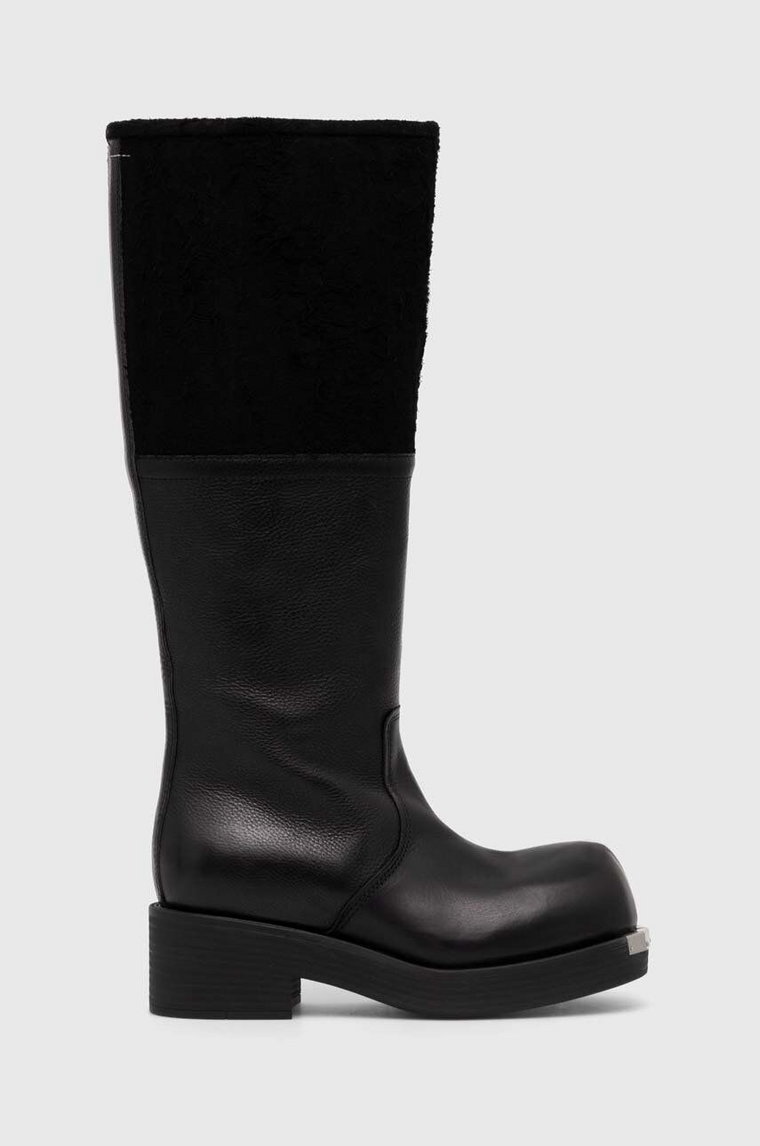 MM6 Maison Margiela kozaki skórzane Boot damskie kolor czarny na platformie S66WW0075