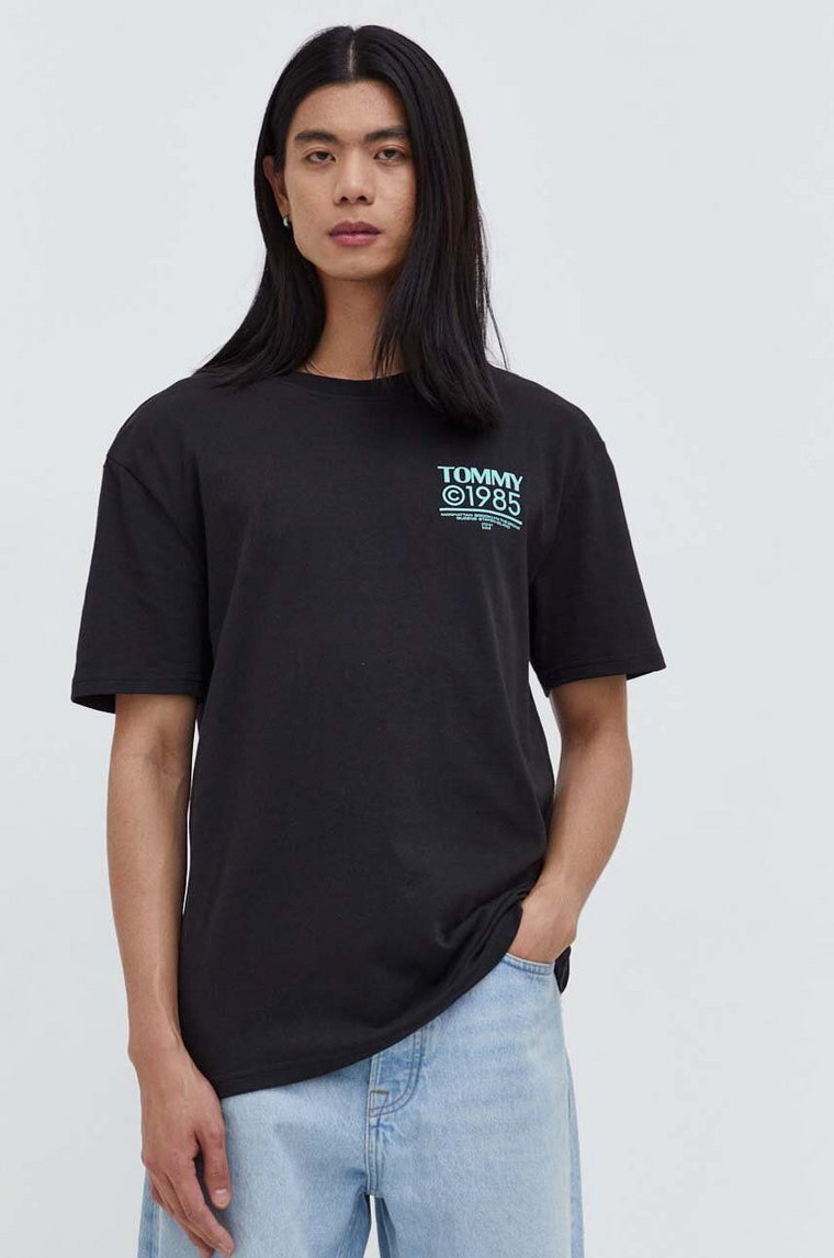Tommy Jeans t-shirt bawełniany męski kolor czarny z nadrukiem DM0DM18284