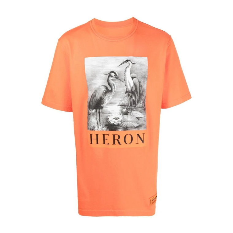 Pomarańczowa Koszulka z Grafiką i Okrągłym Dekoltem Heron Preston