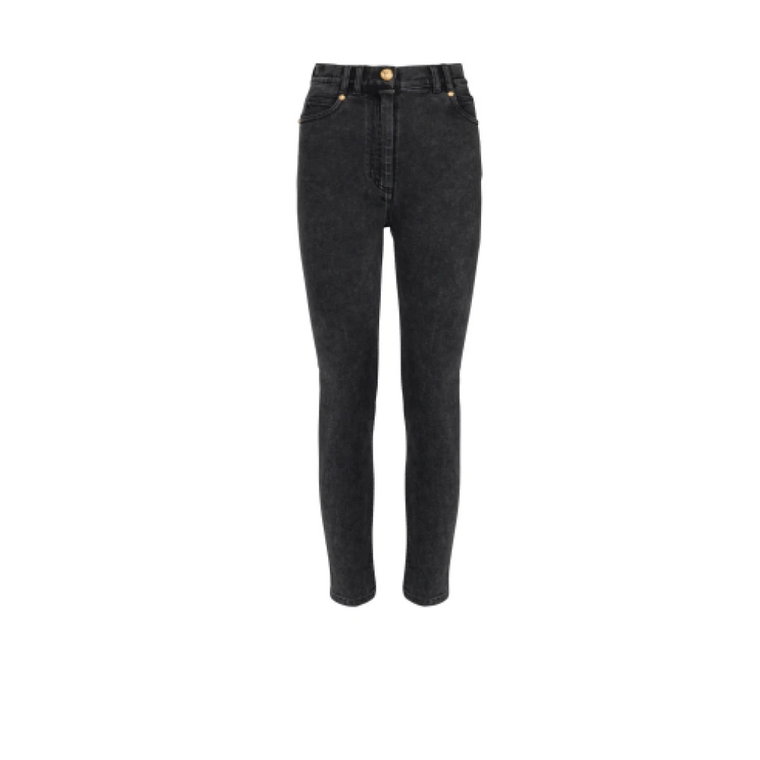Wąskie czarne jeansy z denimu - Rozmiar 36 Balmain