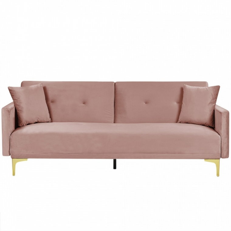 Sofa rozkładana welurowa różowa LUCAN kod: 4251682267403