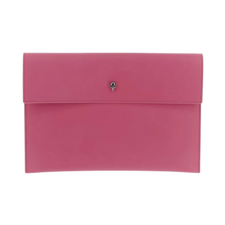 Neonowa różowa skórzana portmonetka z klapką Alexander McQueen