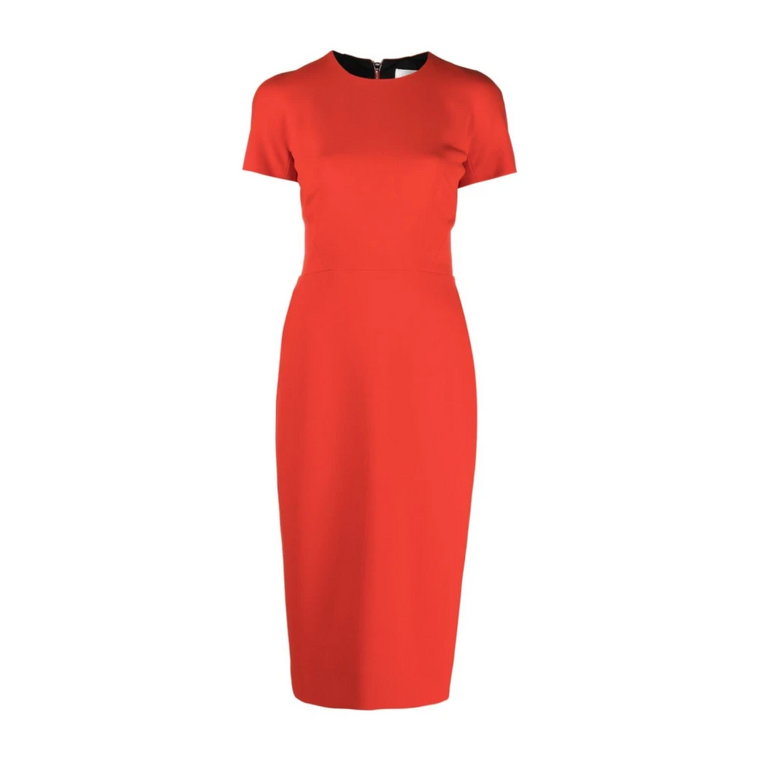 Czerwona sukienka ołówkowa z detalami w formie dart Victoria Beckham