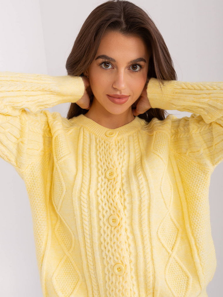 Sweter rozpinany jasny żółty casual dekolt okrągły guziki