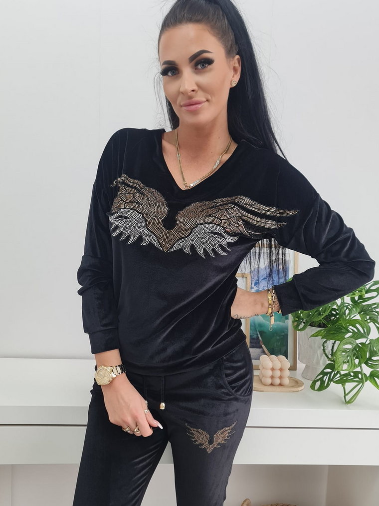 DRES WELUROWY PREMIUM EAGLE ORZEŁ BLUZA W SEREK + SPODNIE - CZARNY