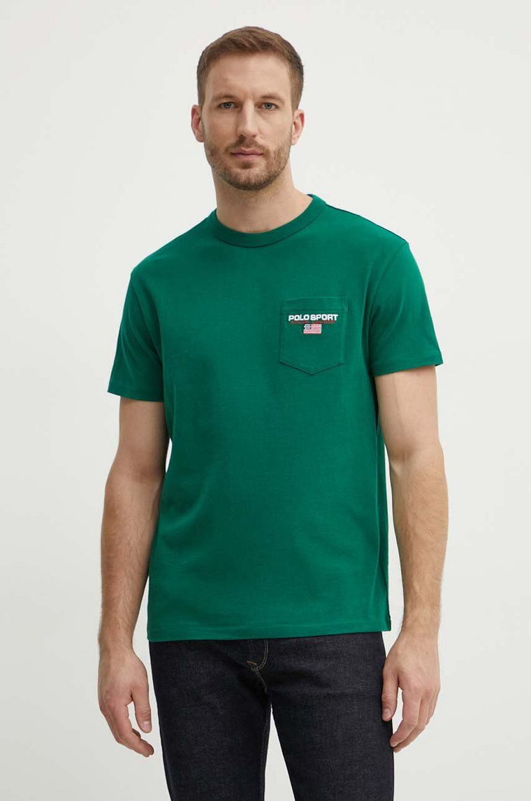 Polo Ralph Lauren t-shirt bawełniany męski kolor zielony z aplikacją 710938452