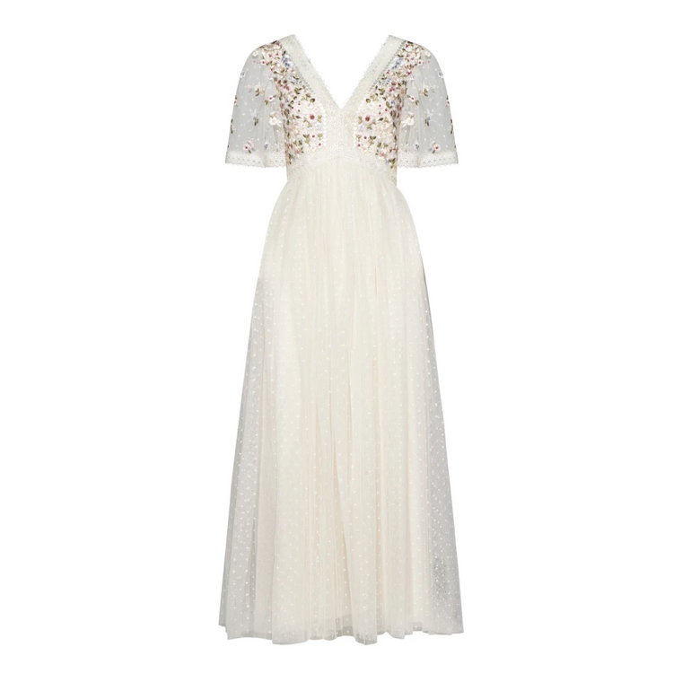 Biała Kwiatowa Sukienka Koronkowa Needle & Thread