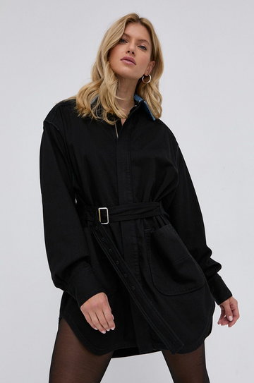 Diesel Sukienka bawełniana kolor czarny mini oversize