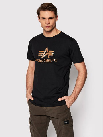 T-Shirt Basic Foll Print 100501FP Czarny Regular Fit