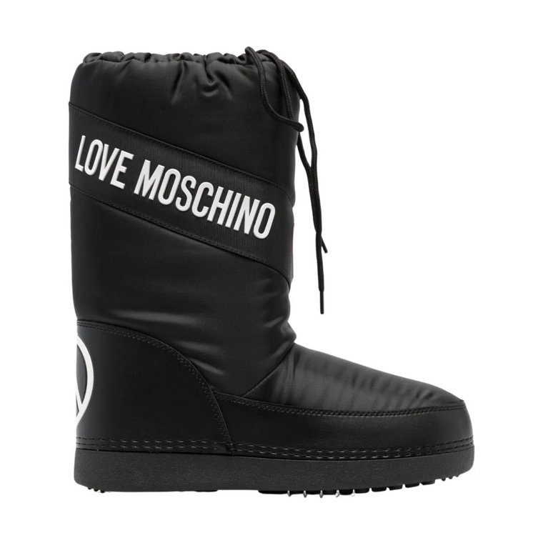 Czarne Buty z Logo na Śniegu Love Moschino