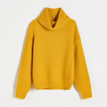 Reserved - Strukturalny sweter z golfem - Żółty