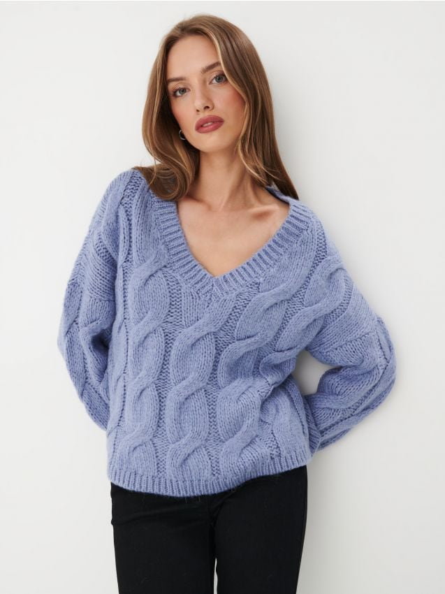 Mohito - Błękitny sweter z warkoczowym splotem - błękitny