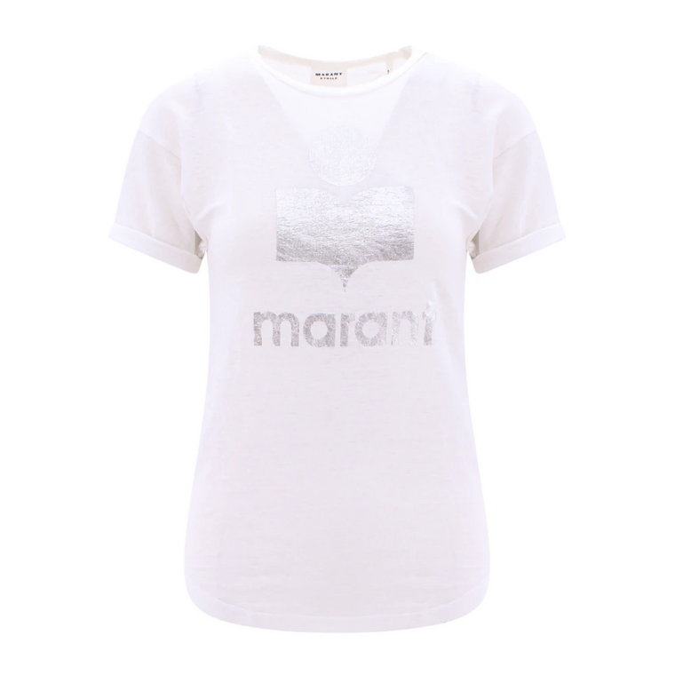 Stylowa koszulka z lnu z laminowanym logo Isabel Marant