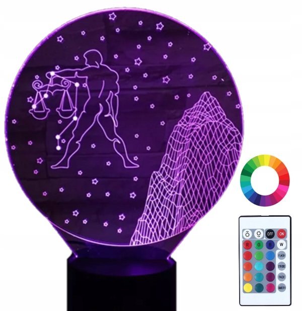 Lampka Nocna LED 3D Waga Znak Zodiaku Grawer