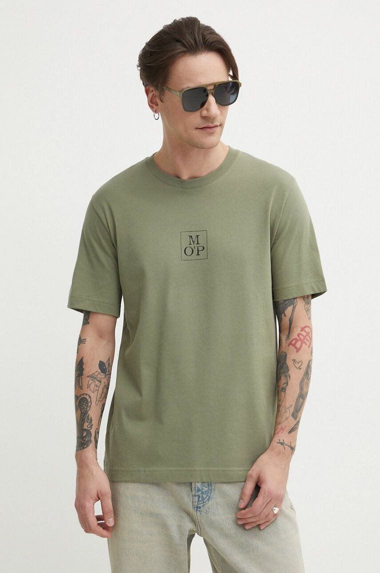 Marc O'Polo t-shirt bawełniany męski kolor zielony z nadrukiem 423201251070