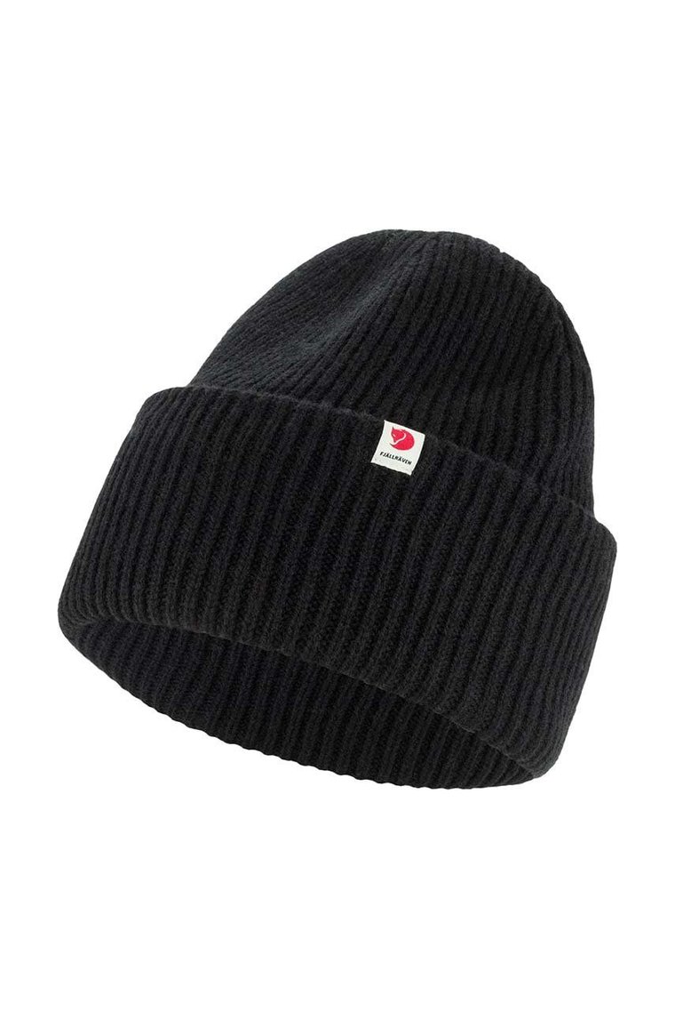 Fjallraven czapka wełniana Heavy Beanie kolor czarny z grubej dzianiny wełniana F12100006.550