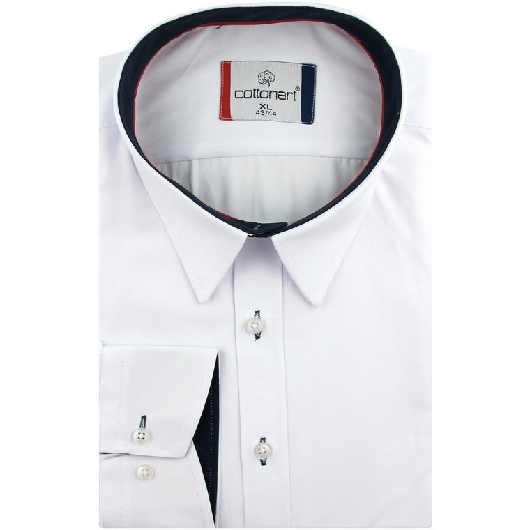 Koszula Męska Elegancka Wizytowa do garnituru gładka biała z długim rękawem w kroju SLIM FIT Cottonart E415