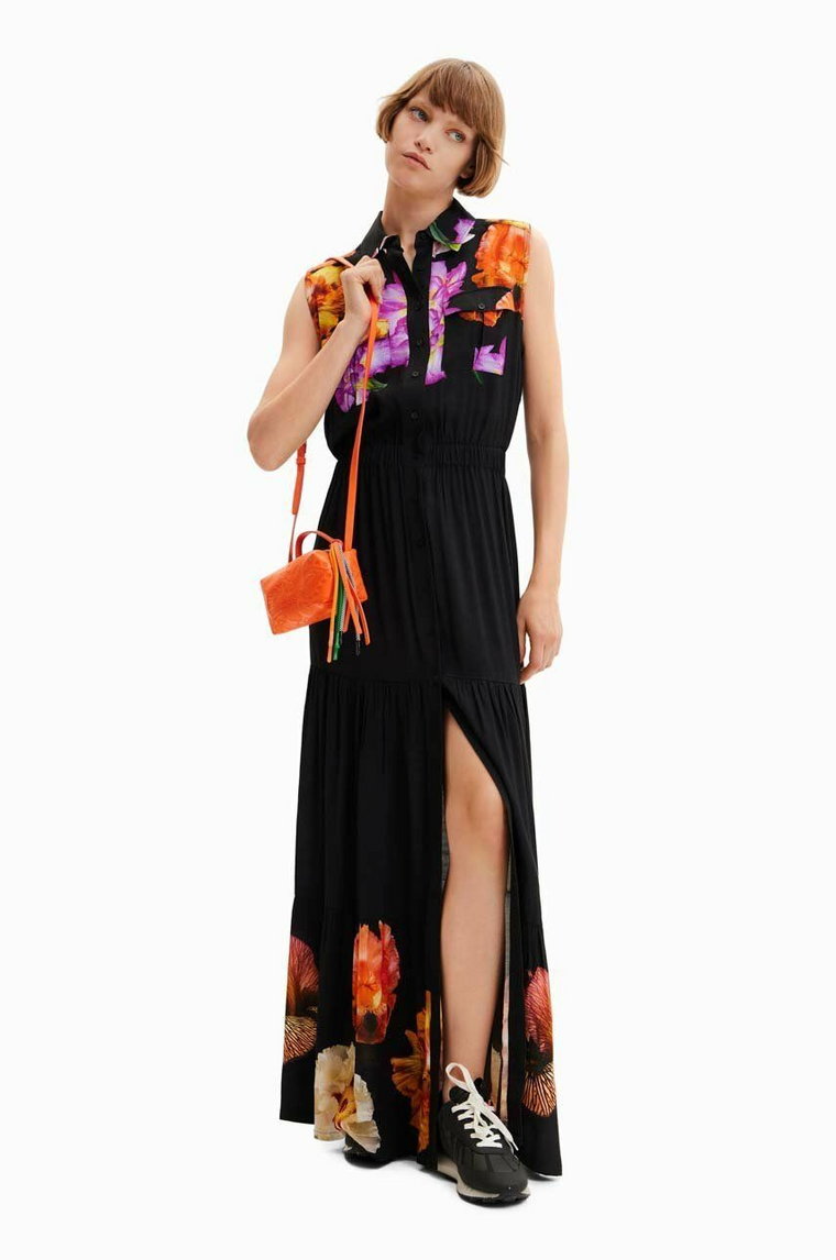 Desigual sukienka x M.Christian Lacroix kolor czarny maxi rozkloszowana