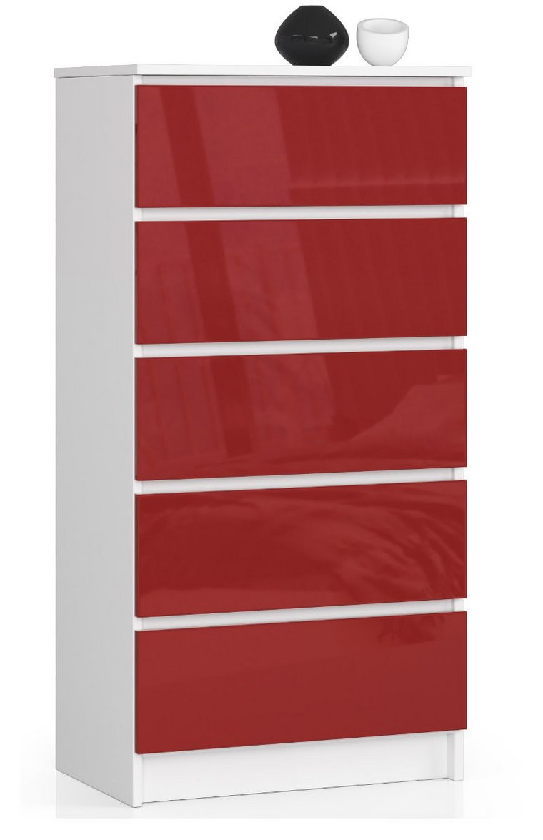 Komoda do salonu K 60 cm 5 szuflad - Biała Czerwony Połysk
