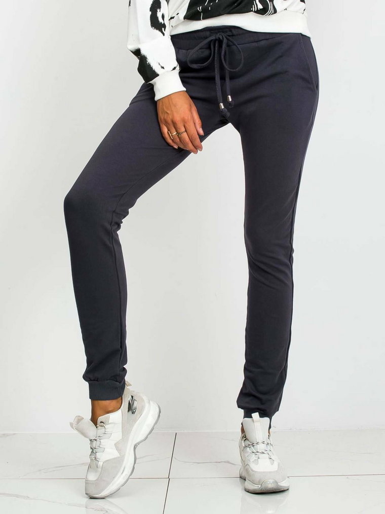 Spodnie dresowe grafitowy sportowy casual joggery nogawka ze ściągaczem troczki wiązanie