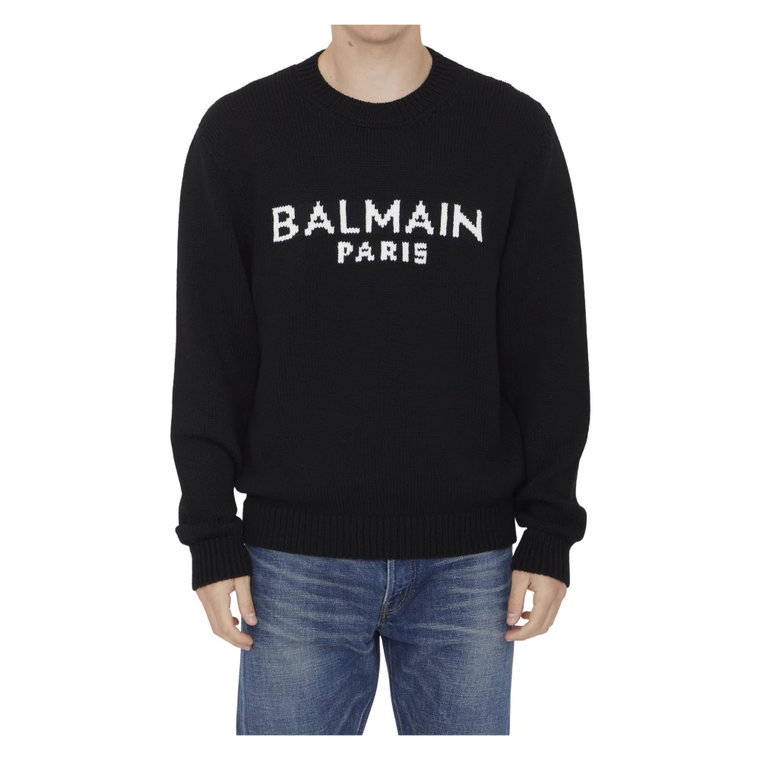 Czarny sweter z wełnianym nadrukiem Balmain