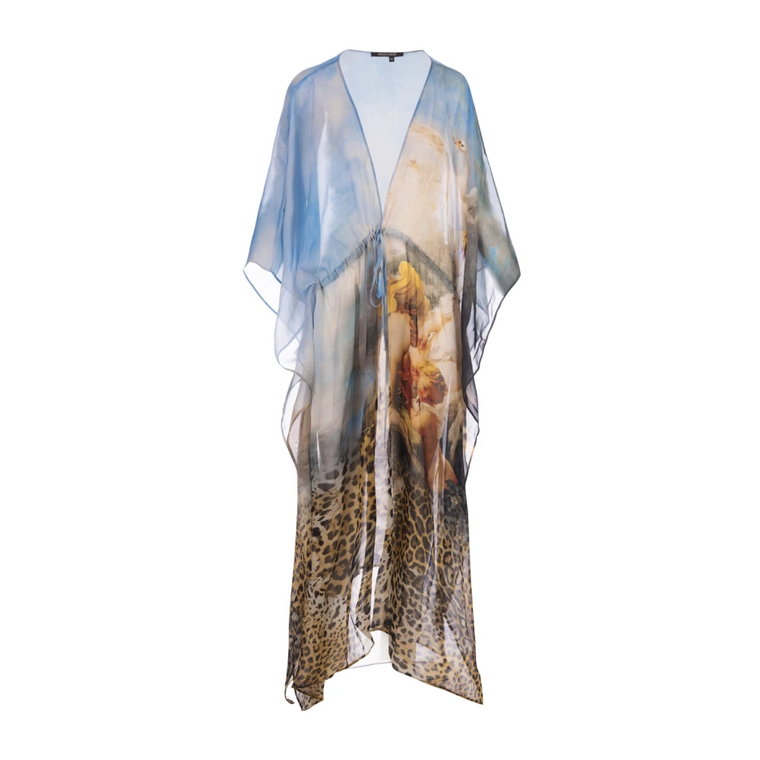 Wielokolorowy jedwabny kaftan z barokowym wzorem Roberto Cavalli