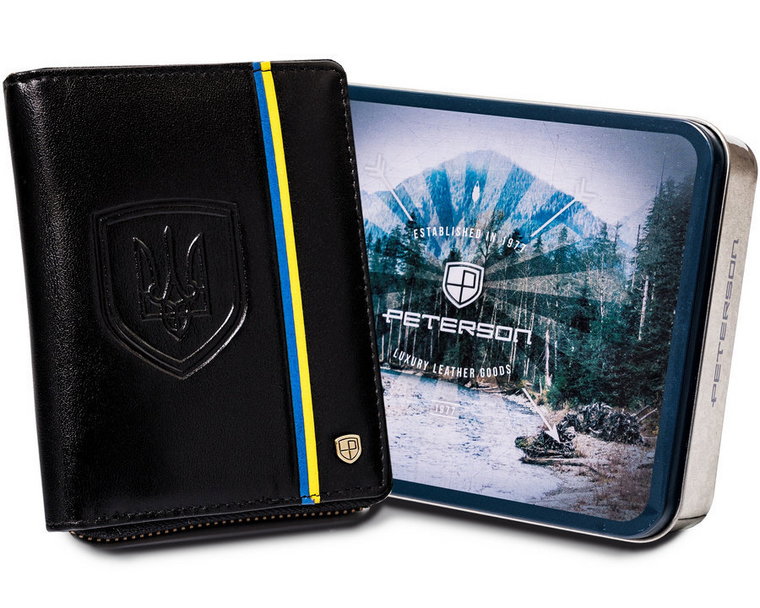 Skórzany portfel męski z godłem i barwami Ukrainy  Peterson