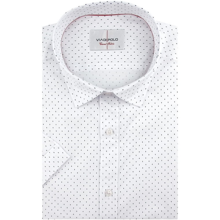 Koszula Męska Elegancka Wizytowa do garnituru biała we wzorki z krótkim rękawem w kroju REGULAR Viadi Polo N906