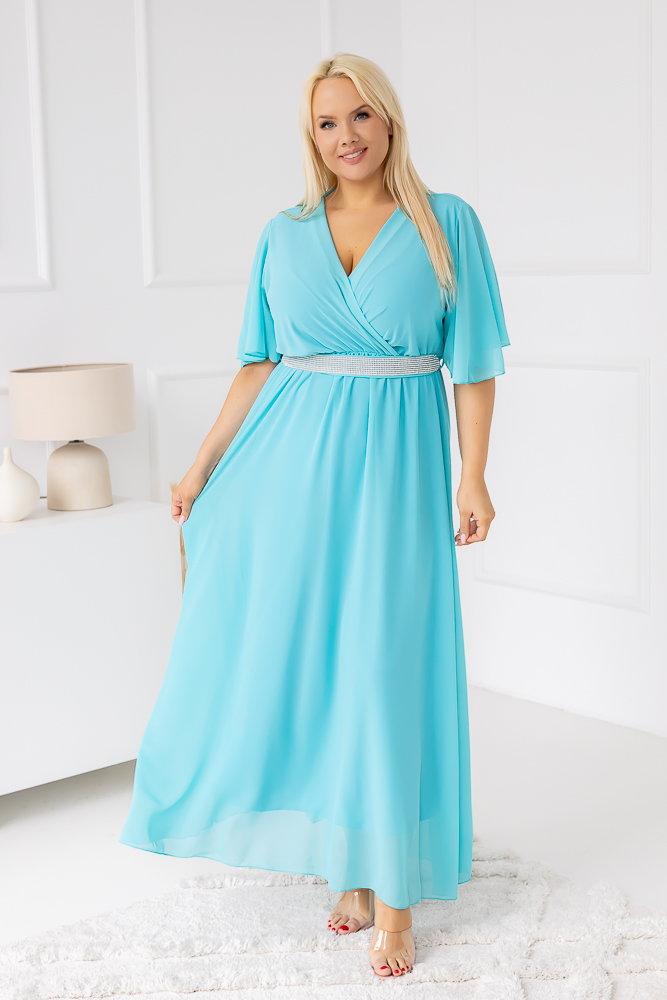 Błękitna Sukienka szyfonowa z paskiem EGELI