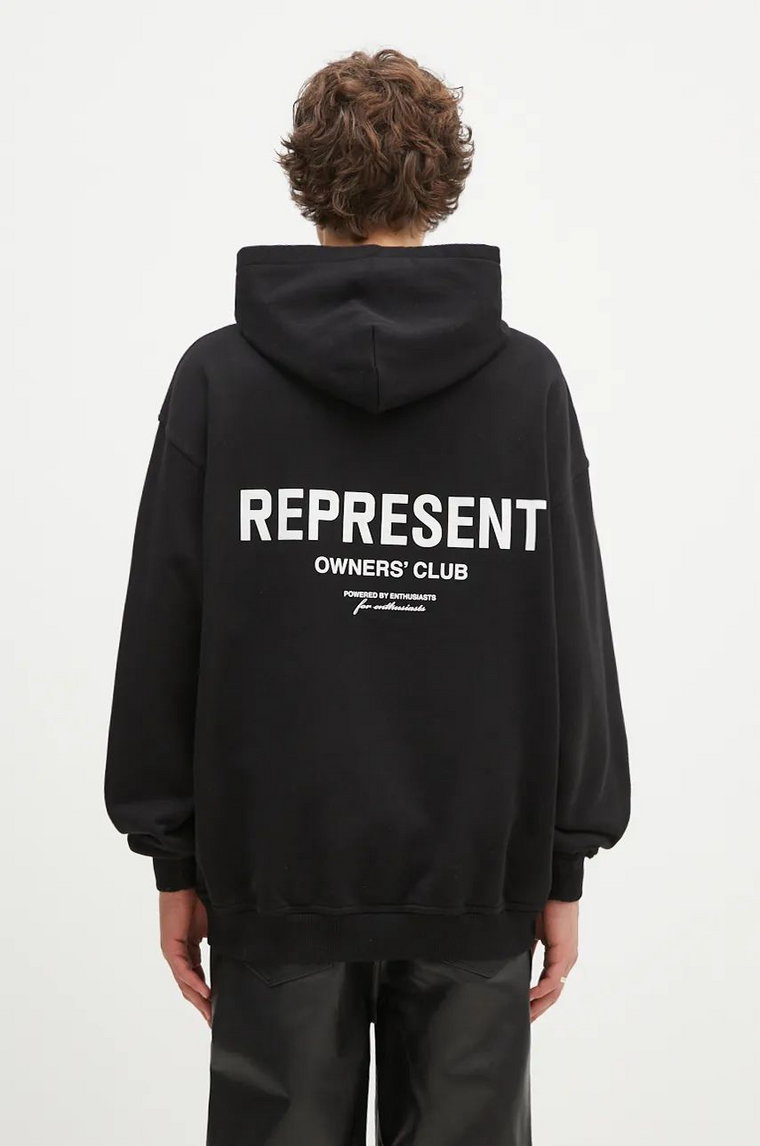 Represent bluza bawełniana Represent Owners Club Hoodie męska kolor czarny z kapturem z nadrukiem OCM41113.001