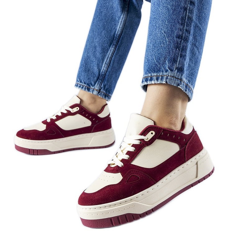 Bordowo-białe sneakersy na platformie Pomona czerwone