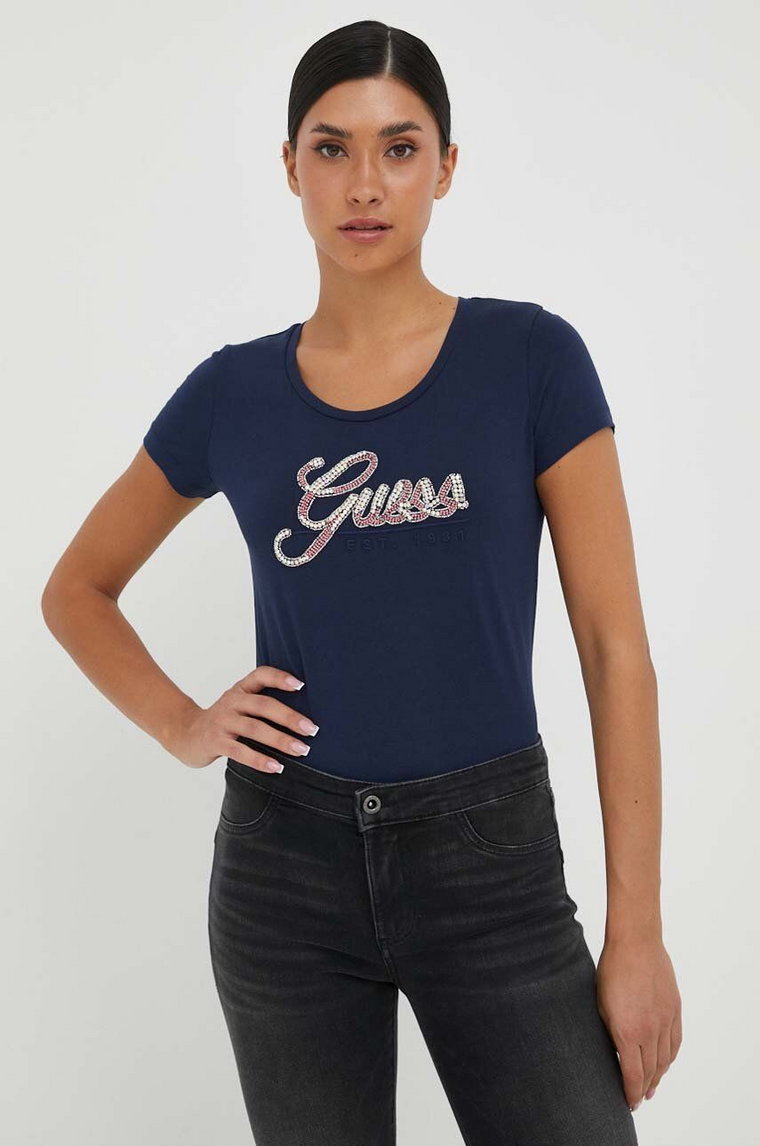 Guess t-shirt damski kolor granatowy