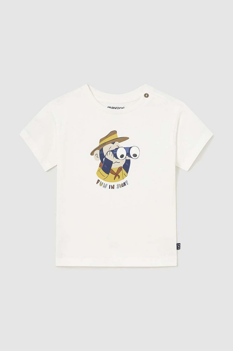 Mayoral t-shirt bawełniany niemowlęcy kolor beżowy z nadrukiem